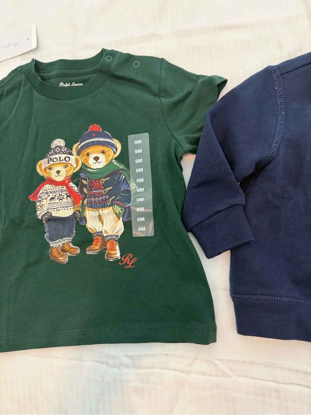 New boys Sz 9 months Polo Ralph Lauren Green Bear & Navy Bear Graphic